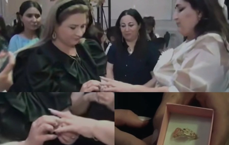 Sıraya düzülüb, müəllimənin barmağına üzük taxdılar - Tovuzda çəkilən görüntülər araşdırılır - VİDEO