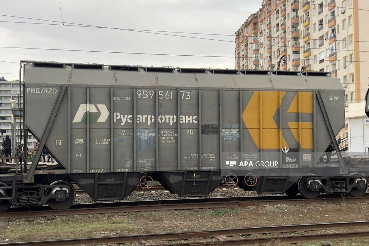 Ermənistana buğda aparan yük qatarı Bakıda - FOTO