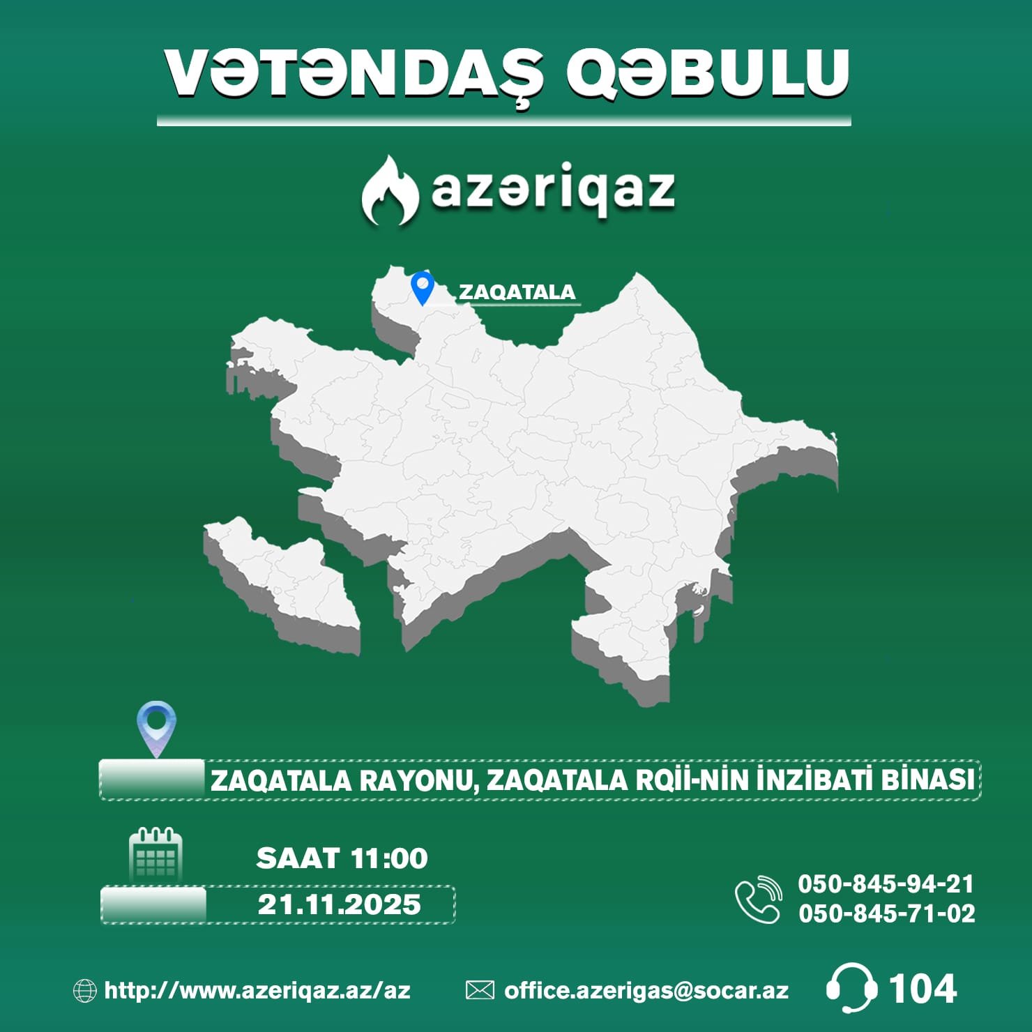 "Azəriqaz" rəhbərliyi Zaqatalada vətəndaşları qəbul edəcək