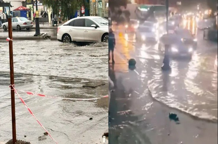 Bakıya leysan yağdı, küçələri su basdı - GÖRÜNTÜLƏR