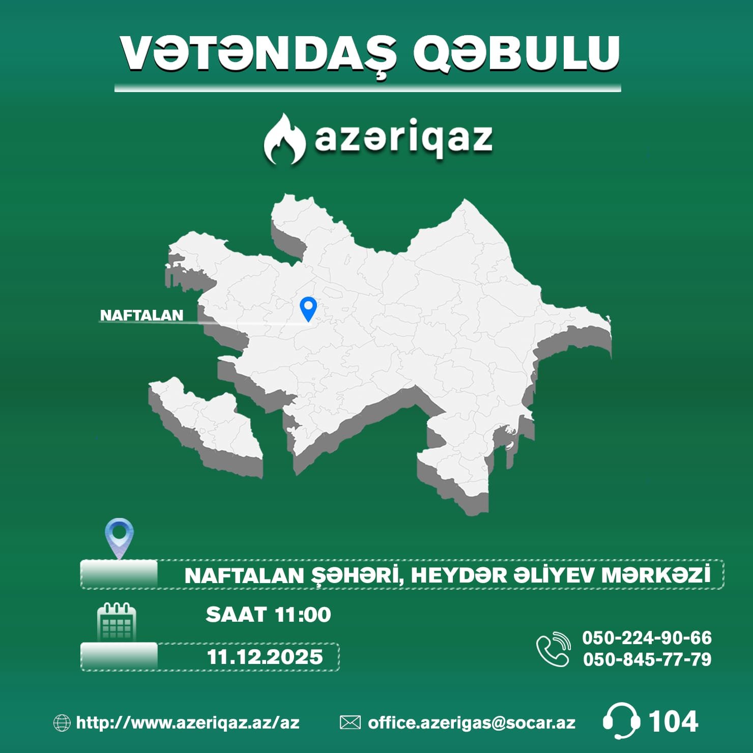 SOCAR-ın "Azəriqaz" İB rəhbərliyinin növbəti vətəndaş qəbulu Naftalanda planlaşdırılır