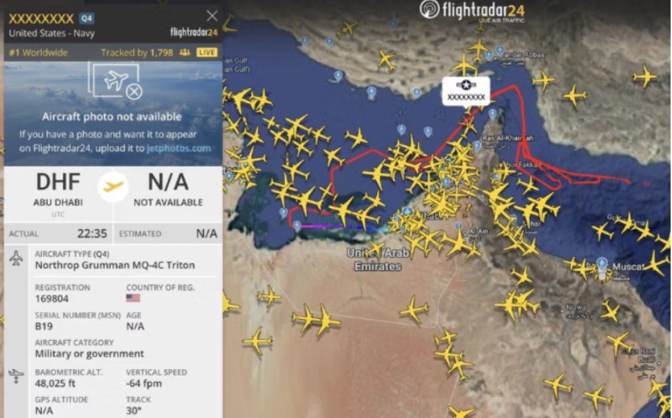 ABŞ hərbi təyyarəsi İran sahillərində