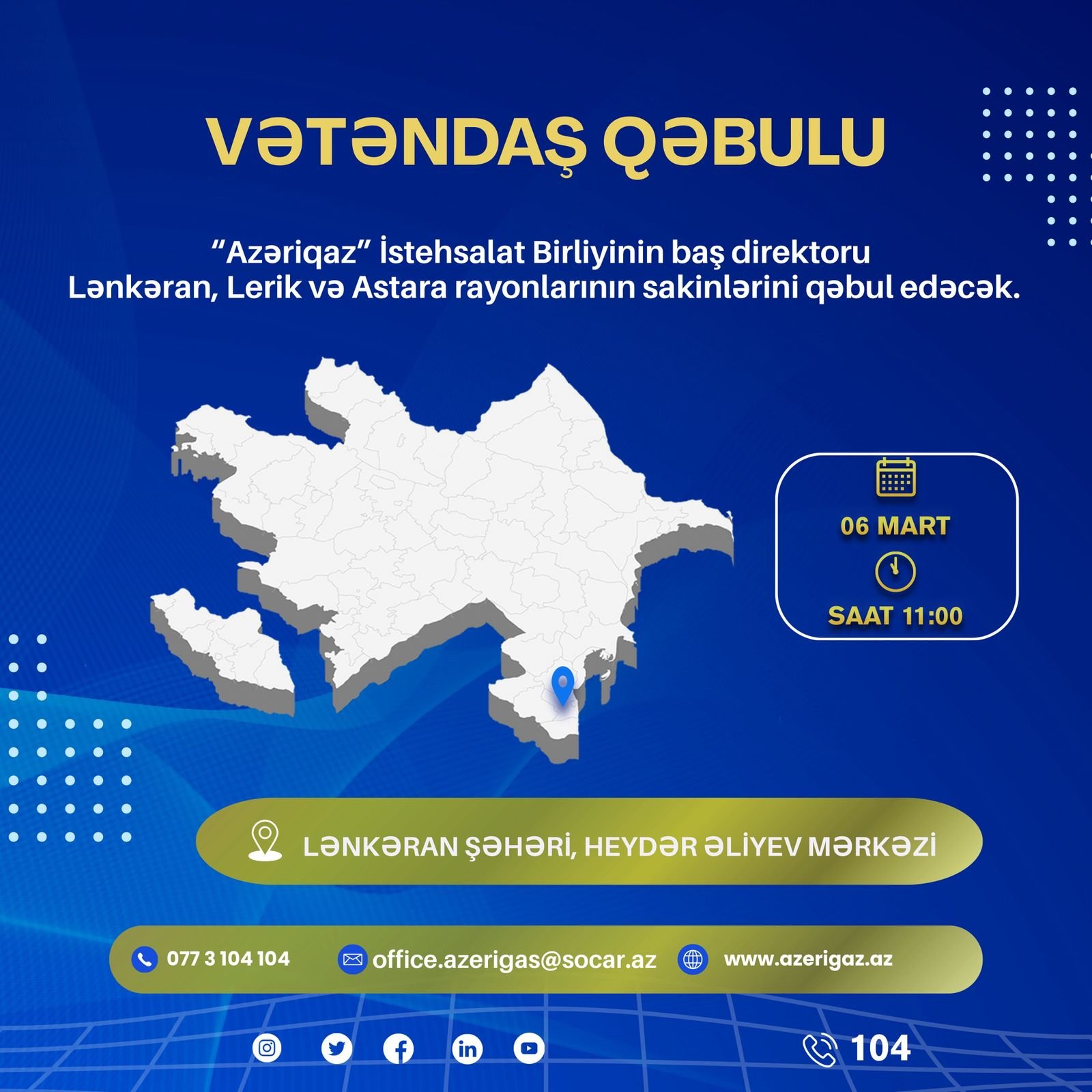 "Azəriqaz" rəhbəri Lənkəranda 3 rayonun sakinlərini qəbul edəcək