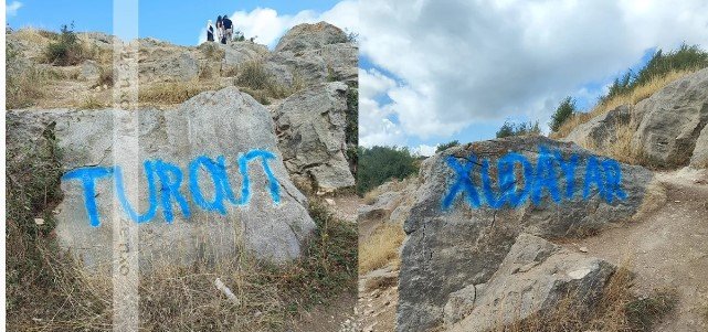 Şuşanın qayalarını "xatirə dəftəri"nə çevirdilər - Xoşagəlməz mənzərə - FOTO