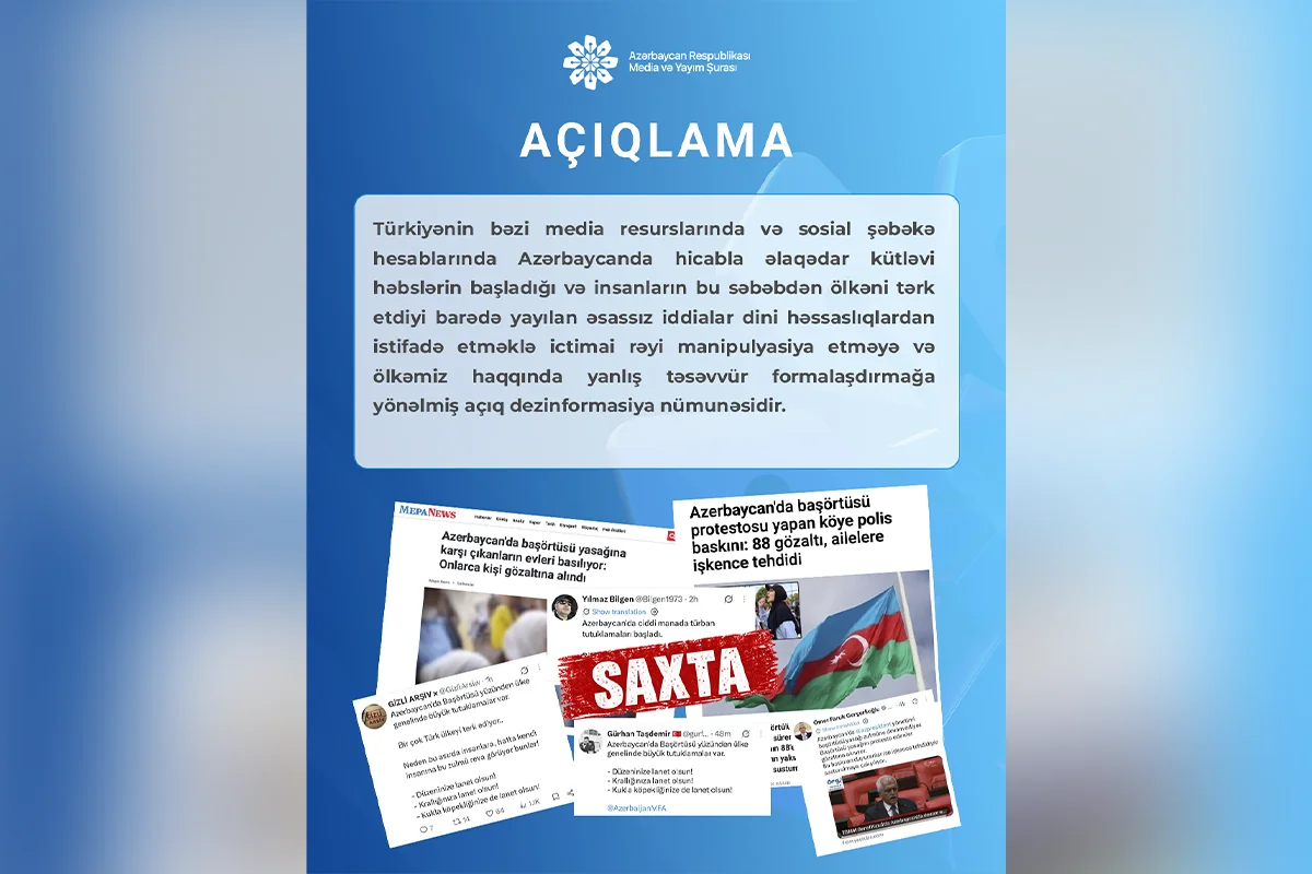 Media və Yayım Şurası Azərbaycan haqqında saxta məlumatların yayılmasını qətiyyətlə pislədi